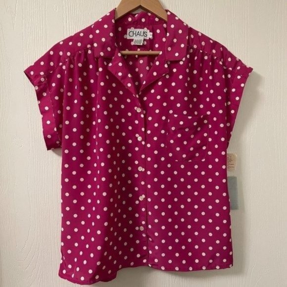 PRICE FIRM Vintage Deadstock Pink Polka Dot Blouse | Size 12, will fit M/L. - Picture 1 of 7